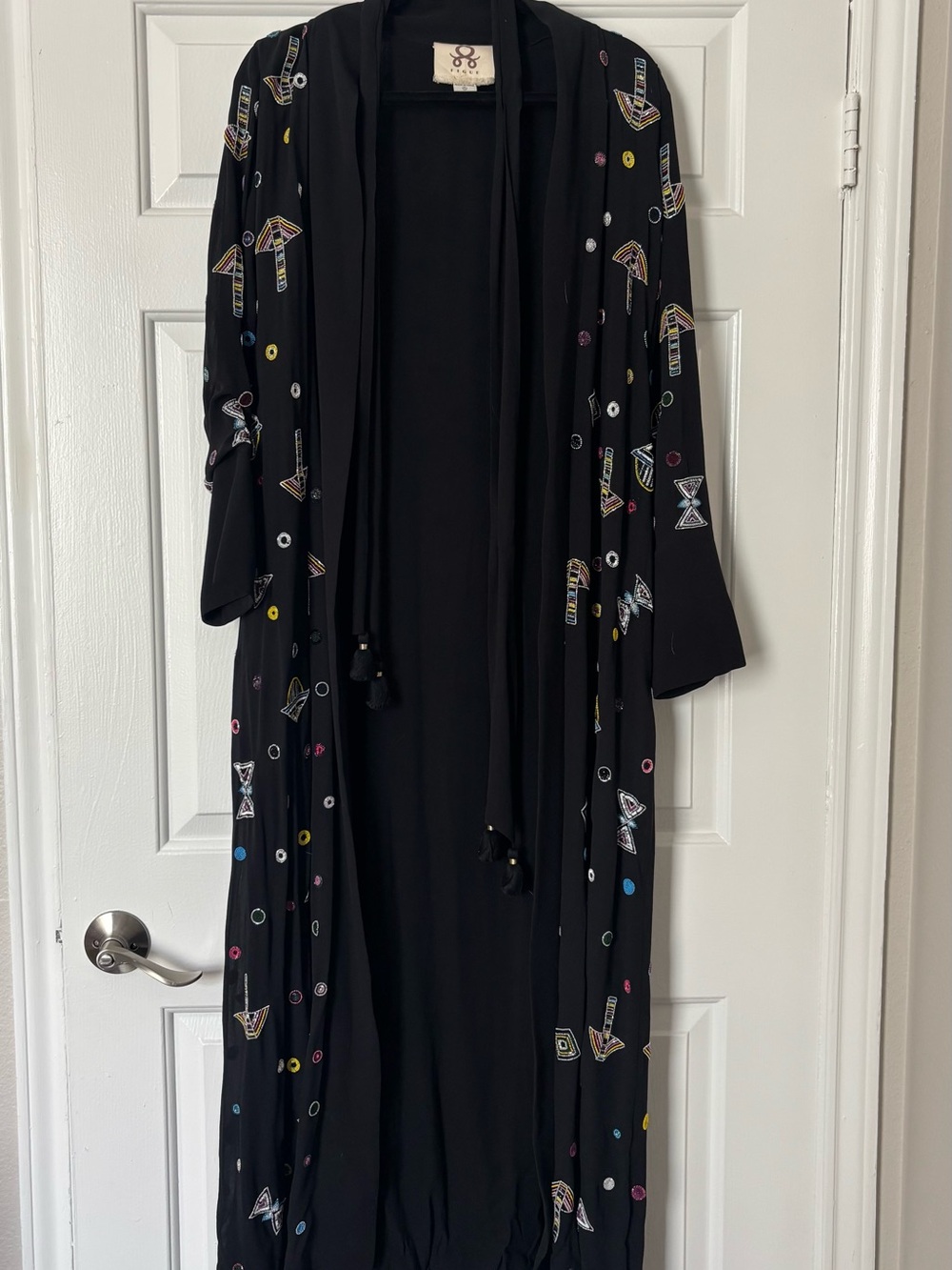 FIGUE 100% Silk Beaded Embroidered Maxi Kimono Duster Size S